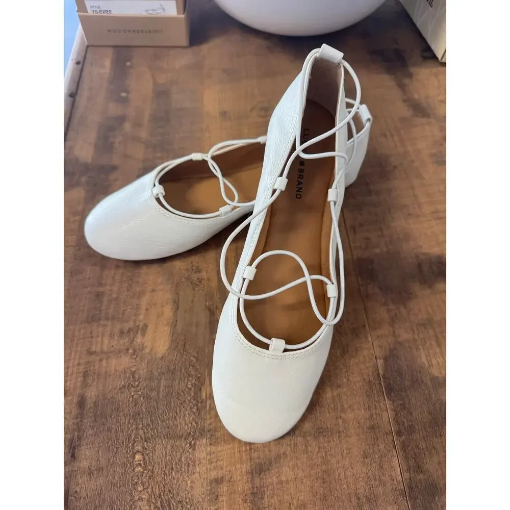 Lucky Brand EVIEE Girls Dress Ballet Shoes, size Girls/Youth 5; White; NEW!